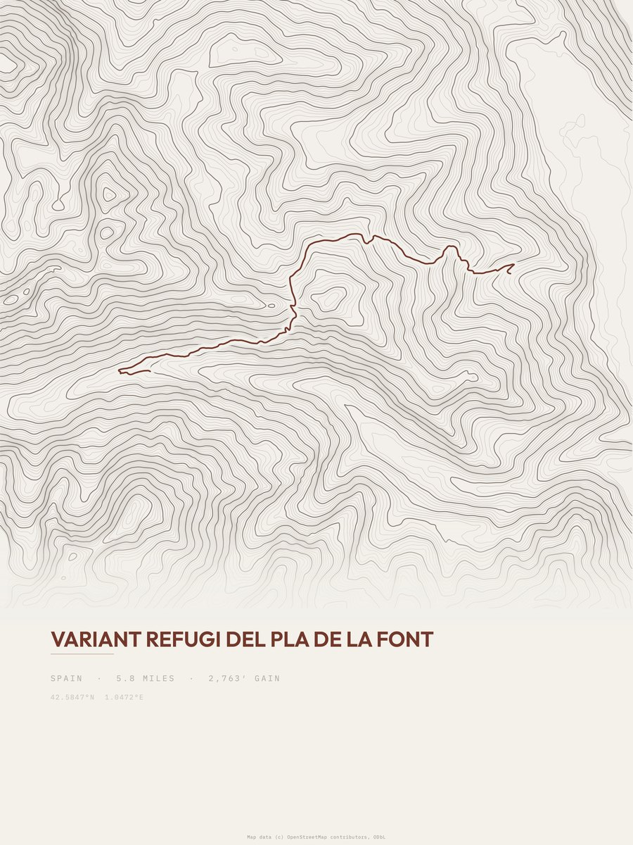 Refugi del Pla de la Font topographic trail print