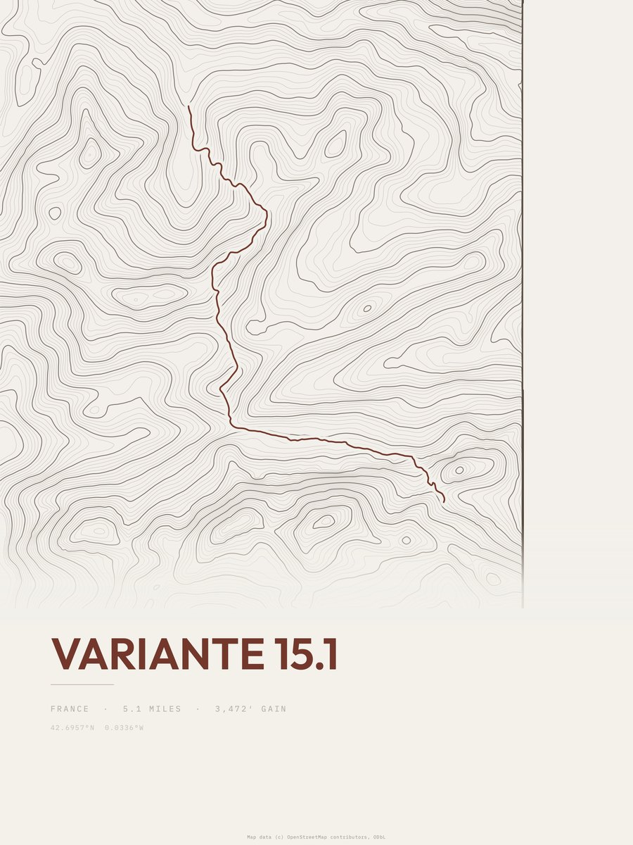 Variante 15.1 topographic trail print