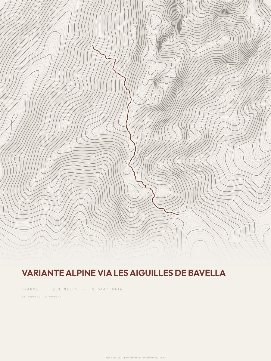 Variante Alpine topographic trail print