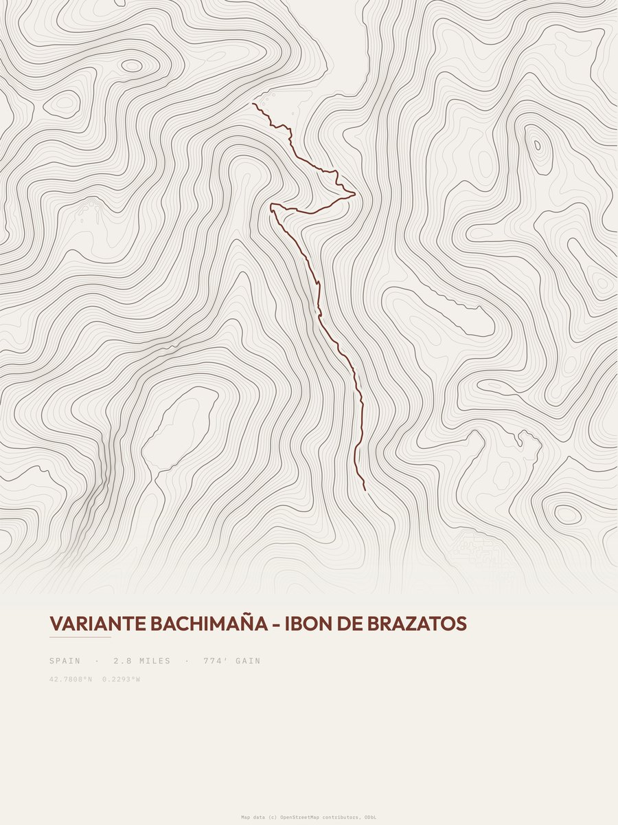 Bachimaña to Ibon de Brazatos topographic trail print