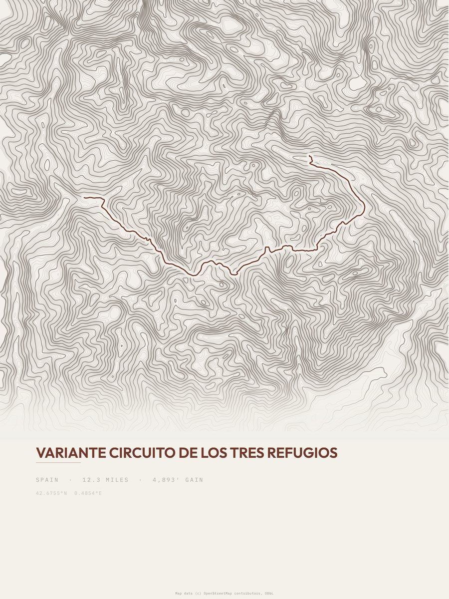Circuito de los tres Refugios topographic trail print