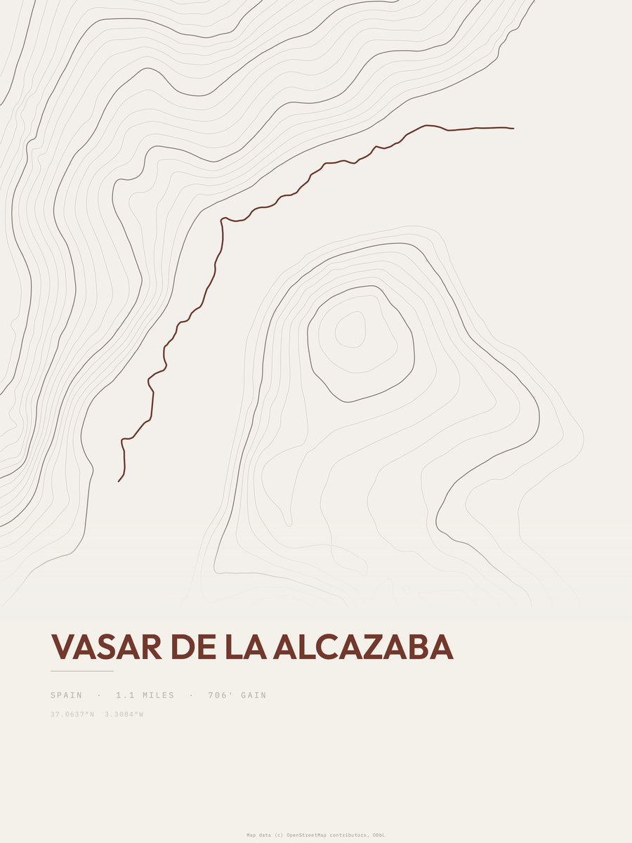 Vasar de la Alcazaba topographic trail print