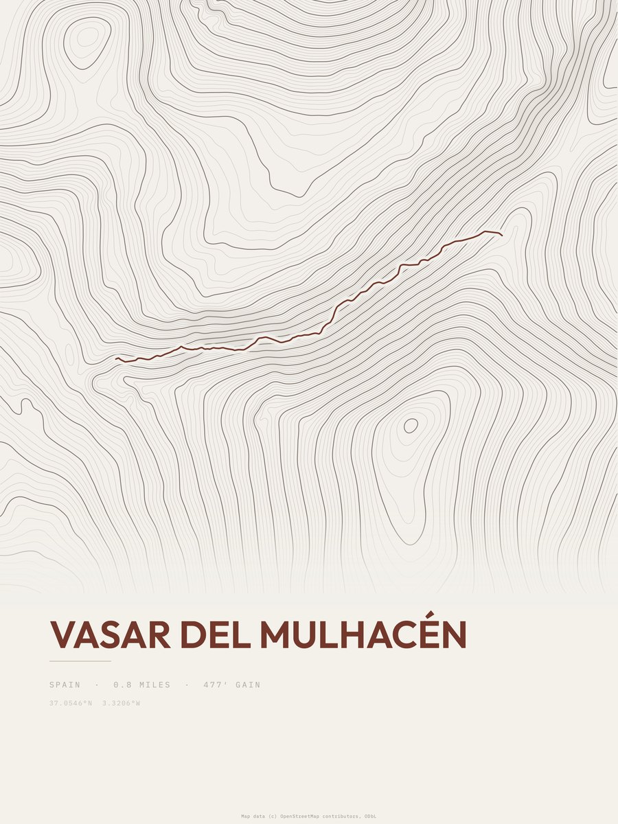 Vasar del Mulhacén topographic trail print