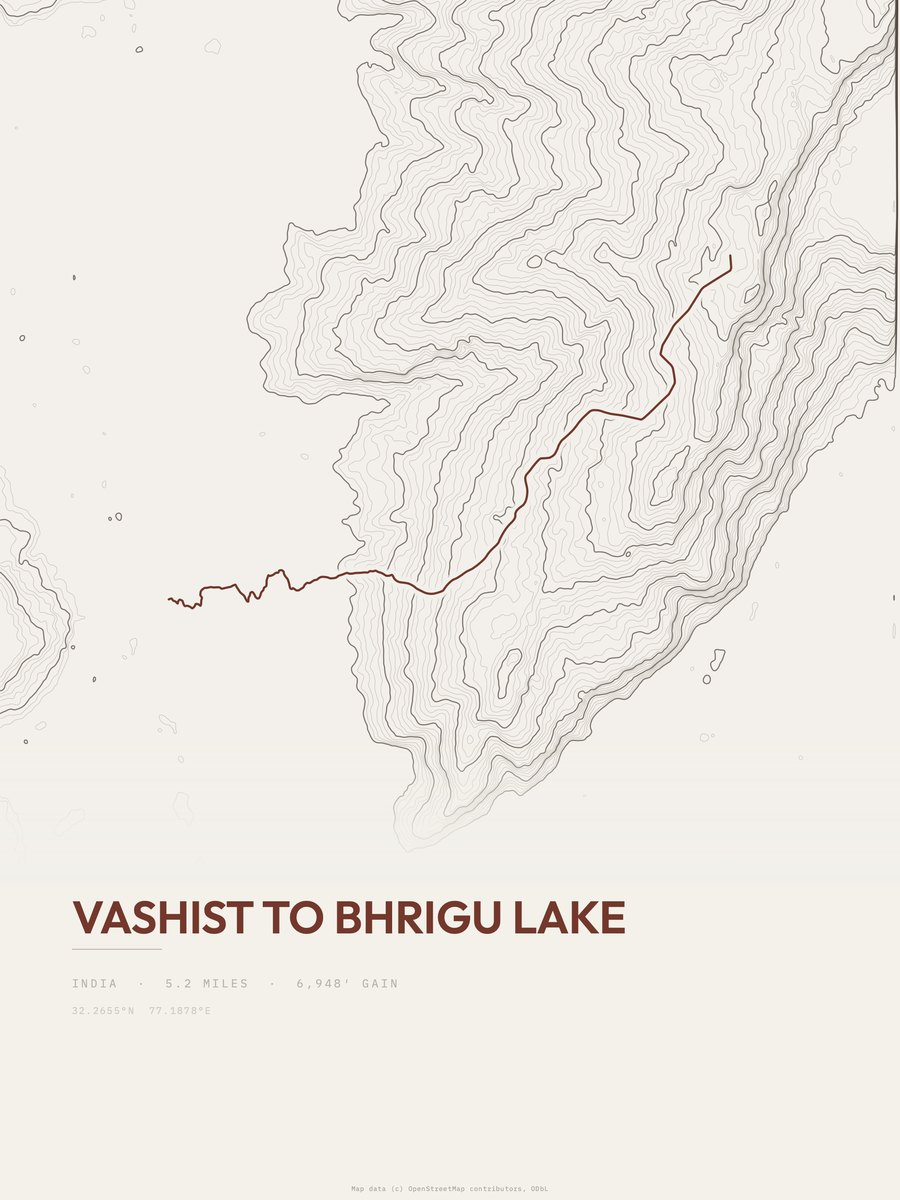 Vashist to Bhrigu lake topographic trail print