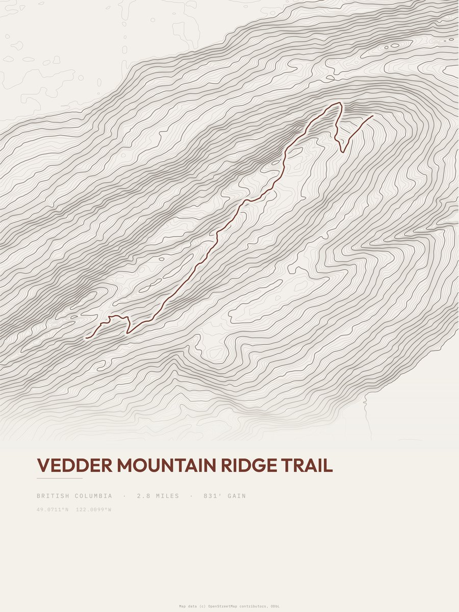 Vedder Mountain Ridge Trail topographic trail print