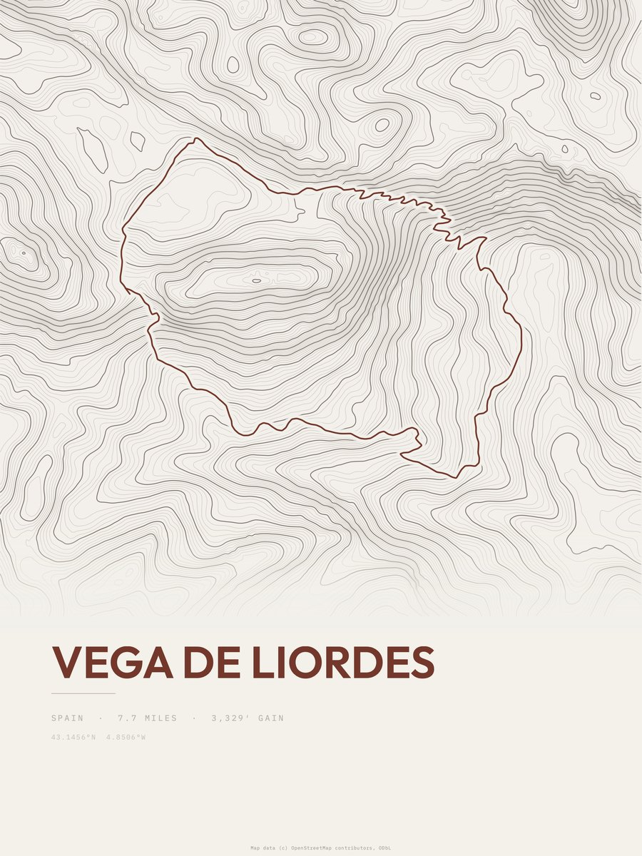Vega de Liordes topographic trail print