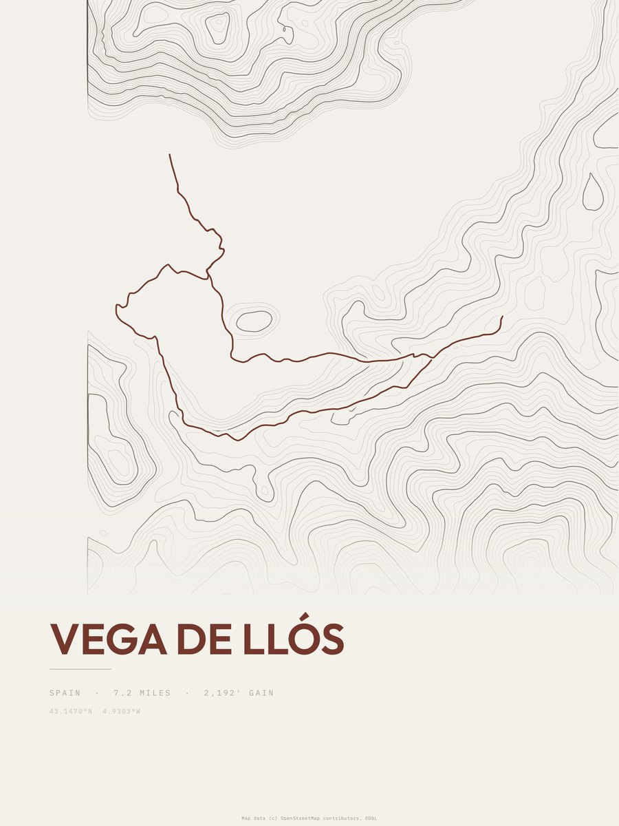 Vega de Llós topographic trail print