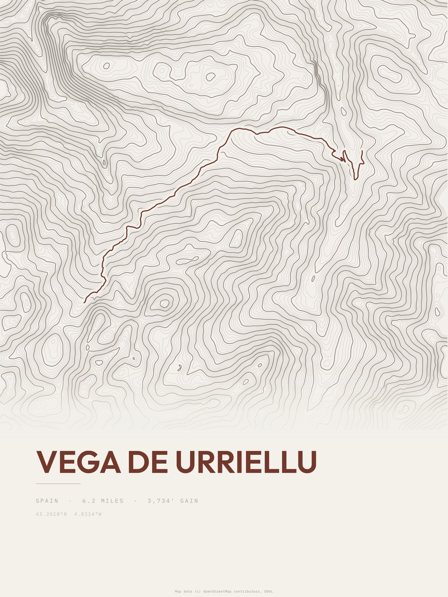 Vega de Urriellu topographic trail print