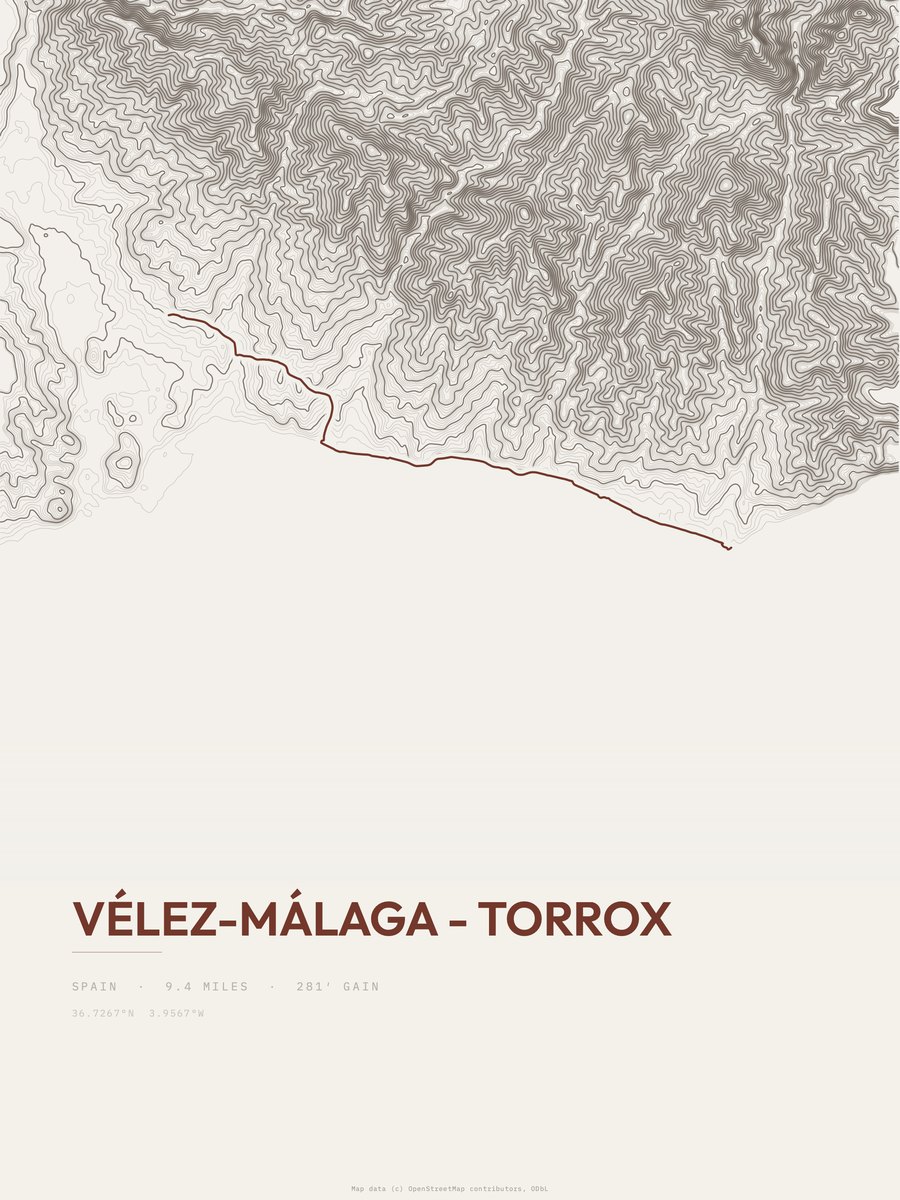 Vélez-Málaga - Torrox topographic trail print