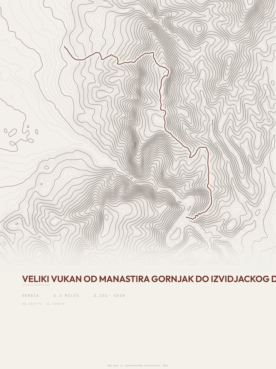 Veliki Vukan topographic trail print