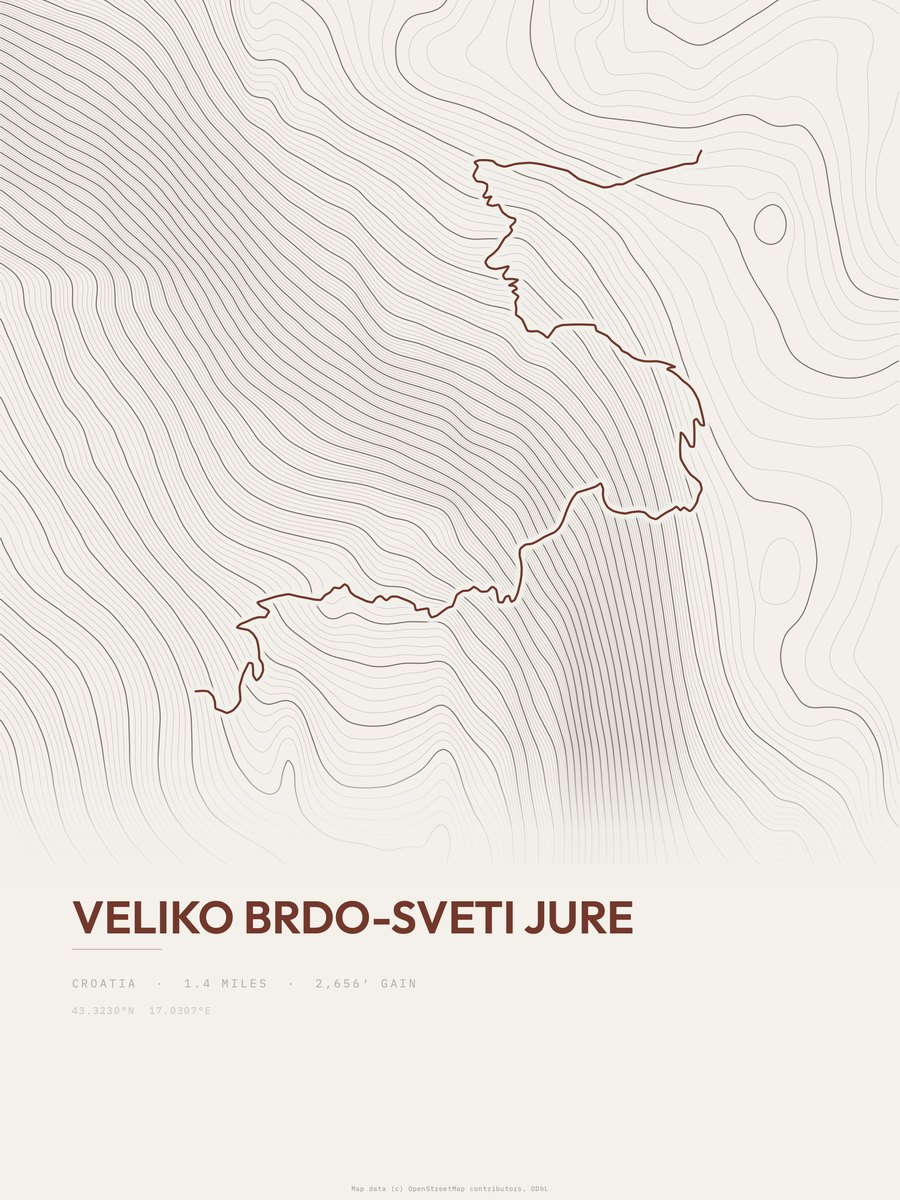 Veliko Brdo-Sveti Jure topographic trail print