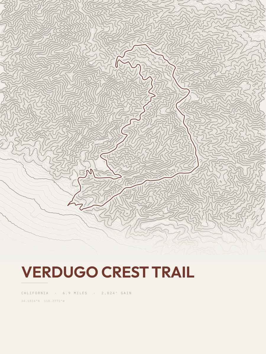 Verdugo Crest Trail topographic trail print
