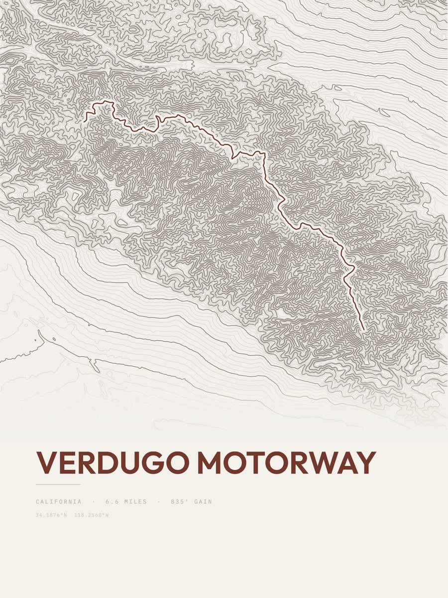 Verdugo Motorway topographic trail print