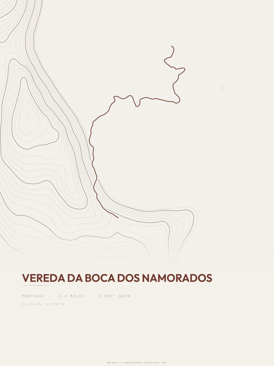 Vereda da Boca dos Namorados topographic trail print