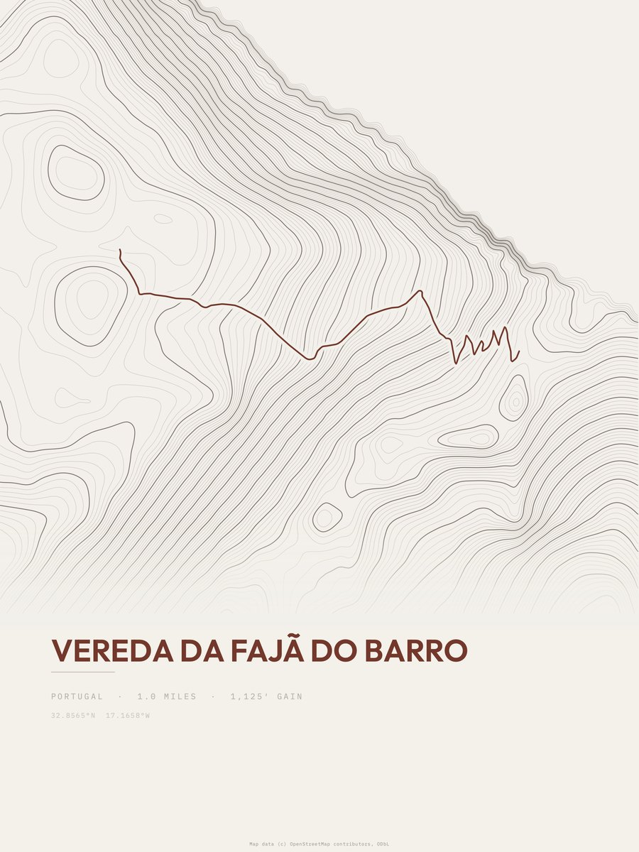 Vereda da Fajã do Barro topographic trail print