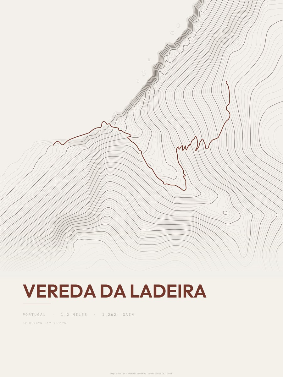 Vereda da Ladeira topographic trail print