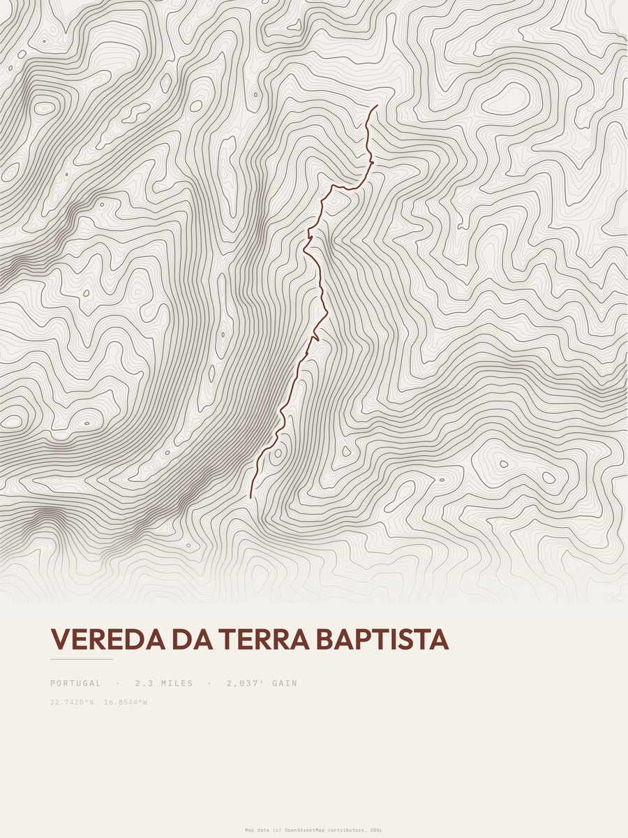 Vereda da Terra Baptista topographic trail print