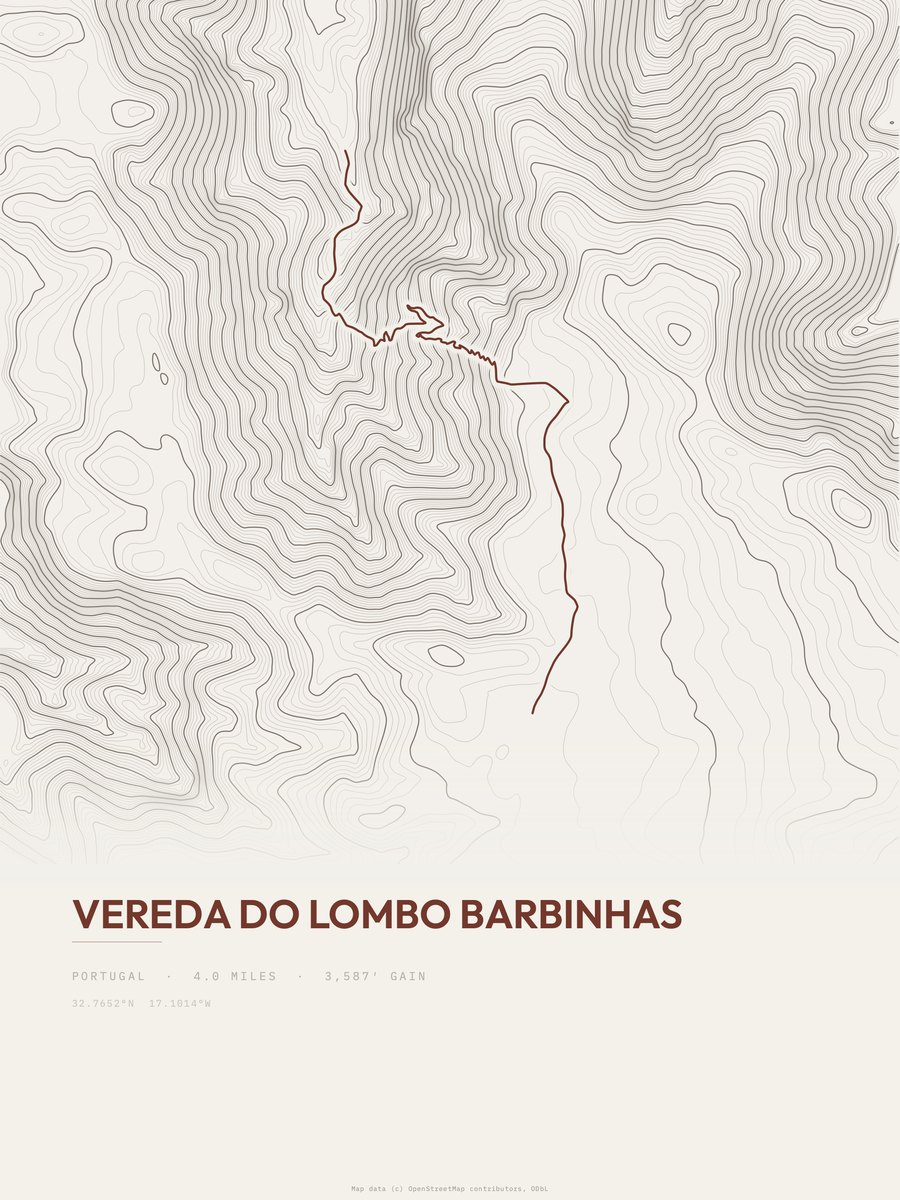 Vereda do Lombo Barbinhas topographic trail print