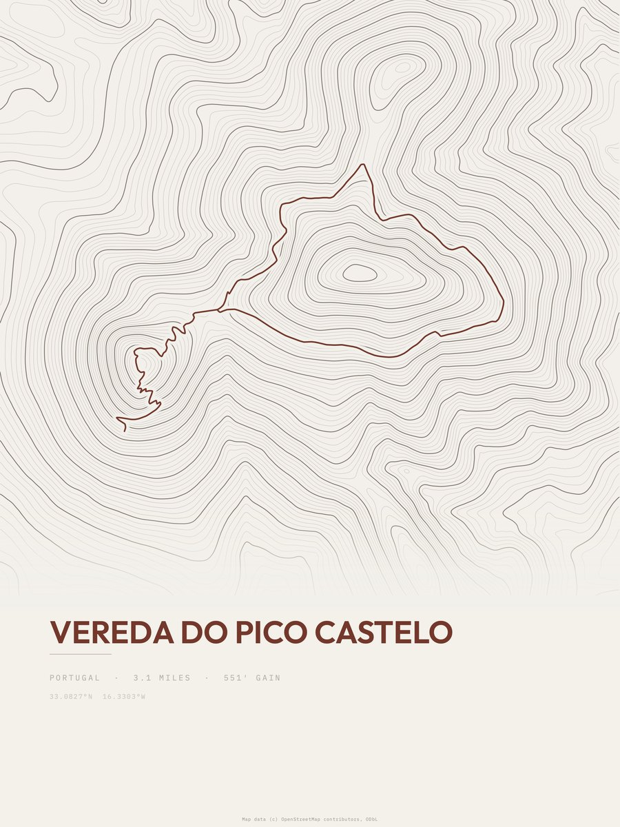 Vereda do Pico Castelo topographic trail print