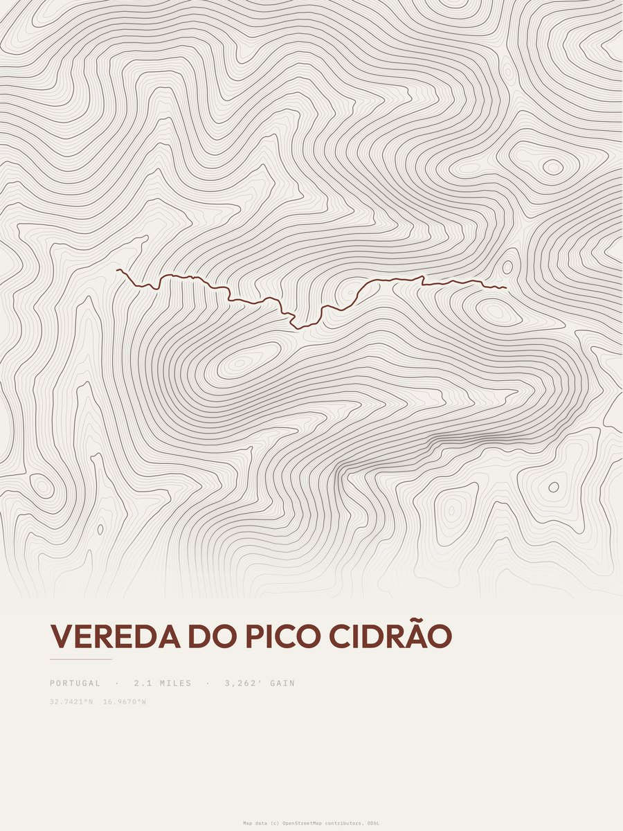 Vereda do Pico Cidrão topographic trail print