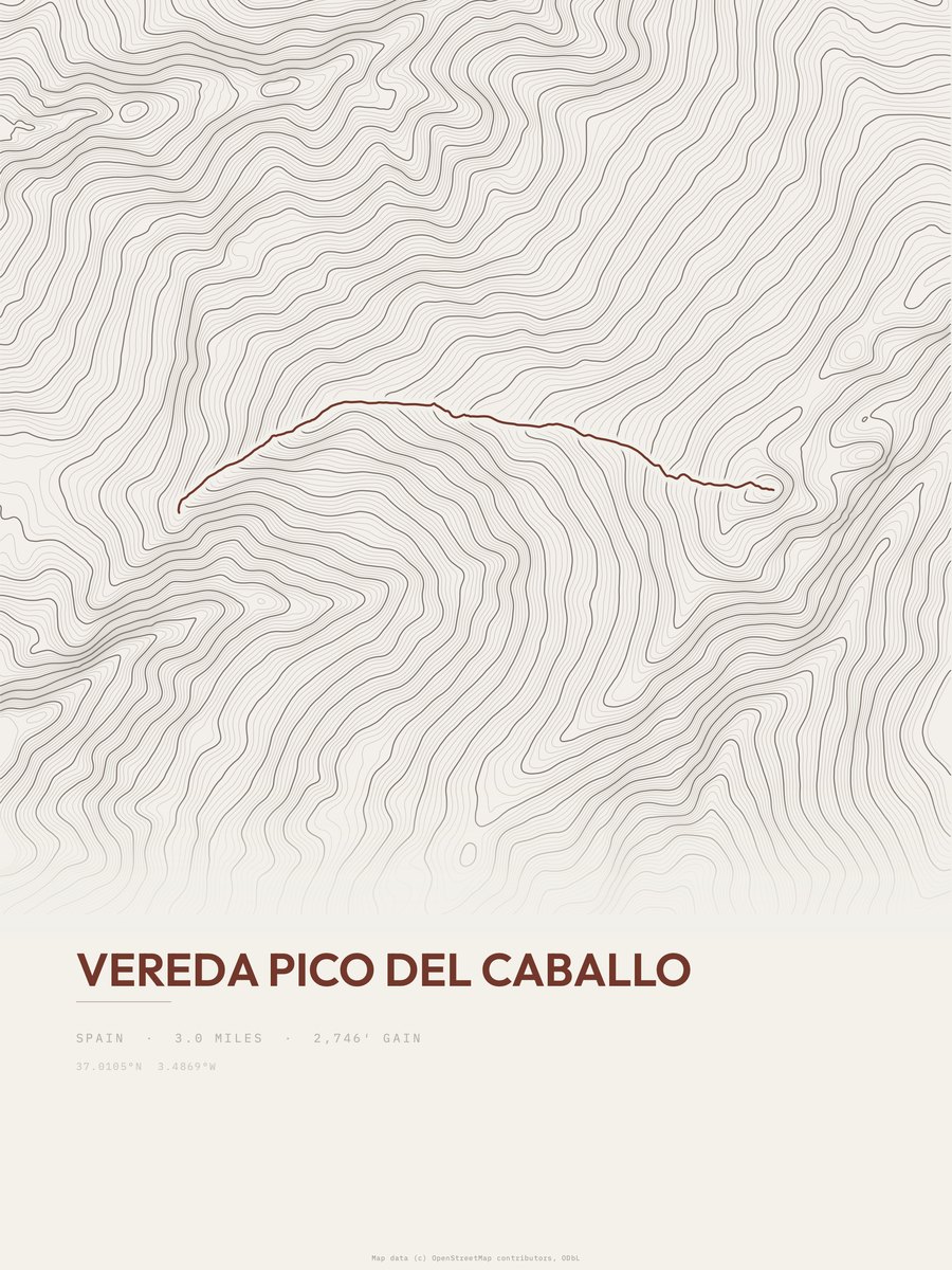 Vereda Pico del Caballo topographic trail print