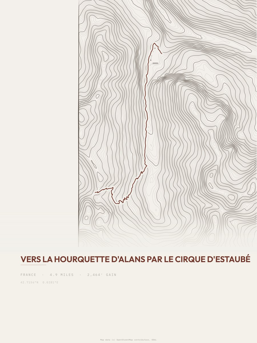 Hourquette d'Alans topographic trail print