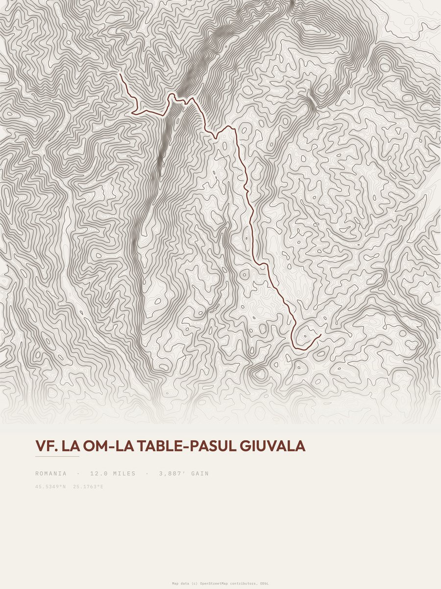 Vf. La Om-La Table-Pasul Giuvala topographic trail print