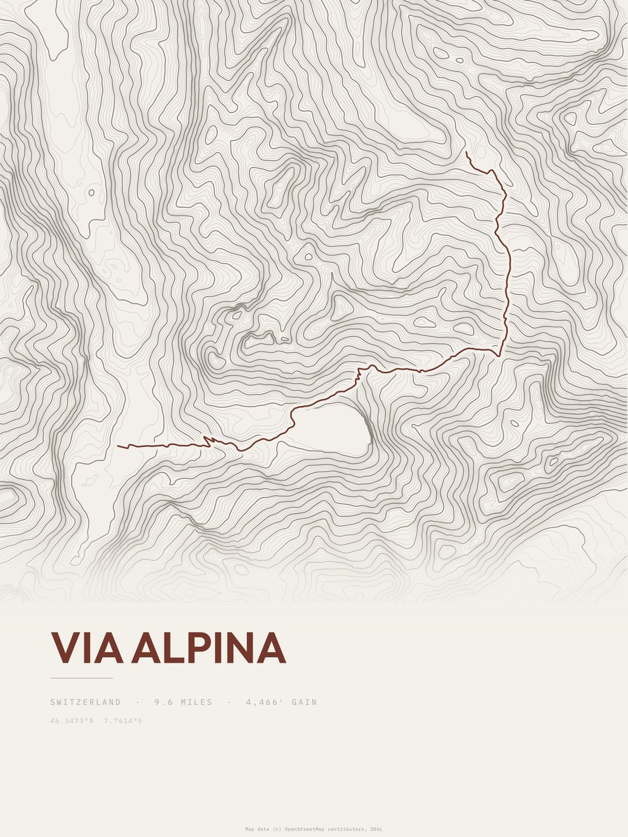 Via Alpina topographic trail print