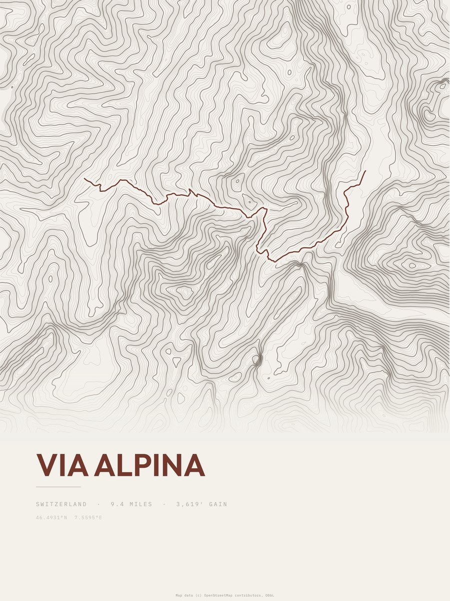 Via Alpina topographic trail print