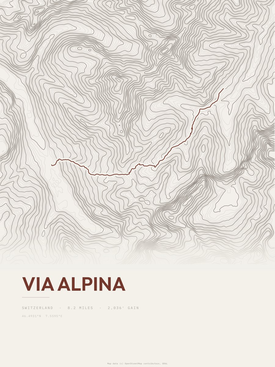 Via Alpina topographic trail print