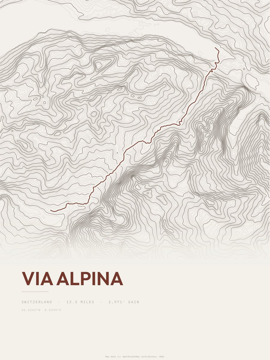 Via Alpina topographic trail print