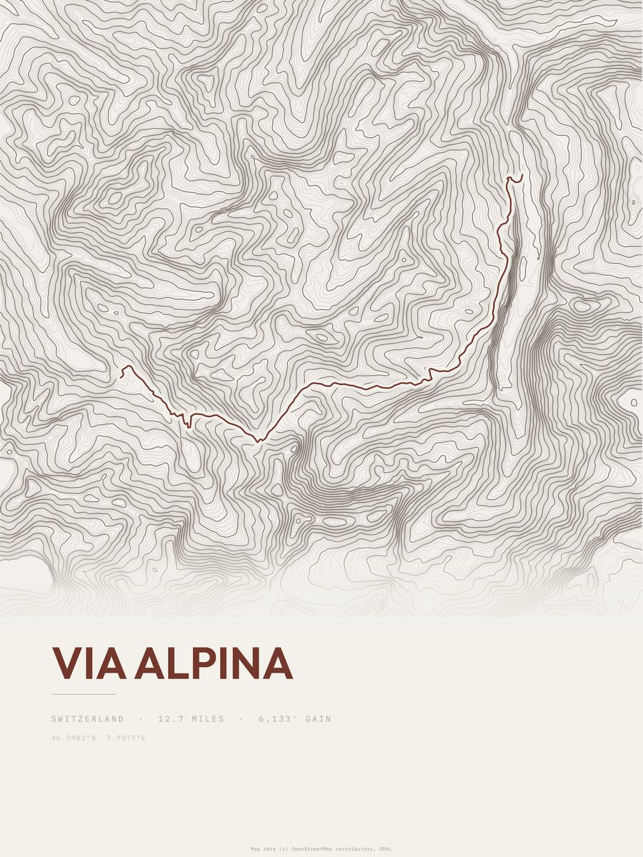 Via Alpina topographic trail print
