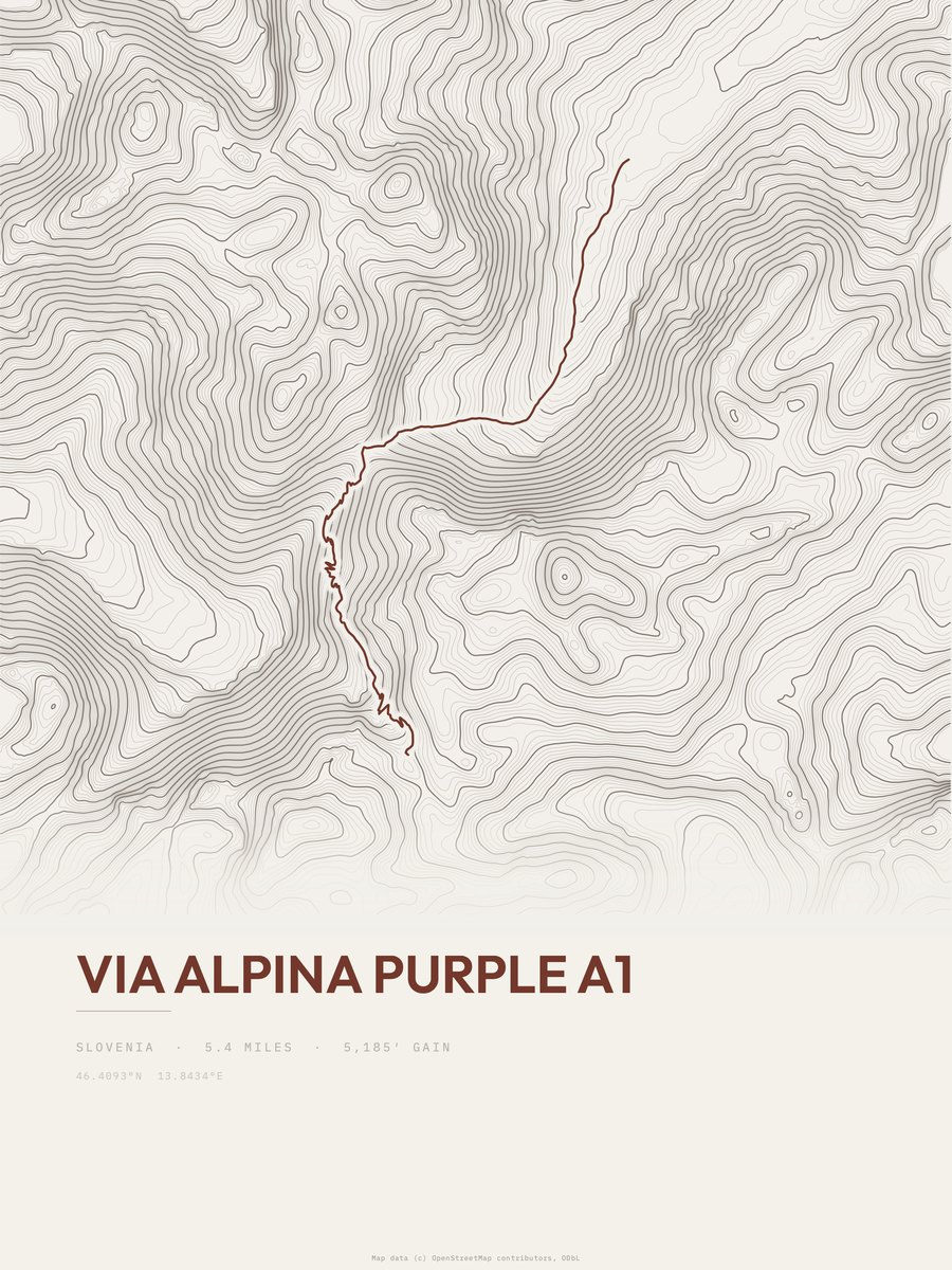 Via Alpina Purple A1 topographic trail print