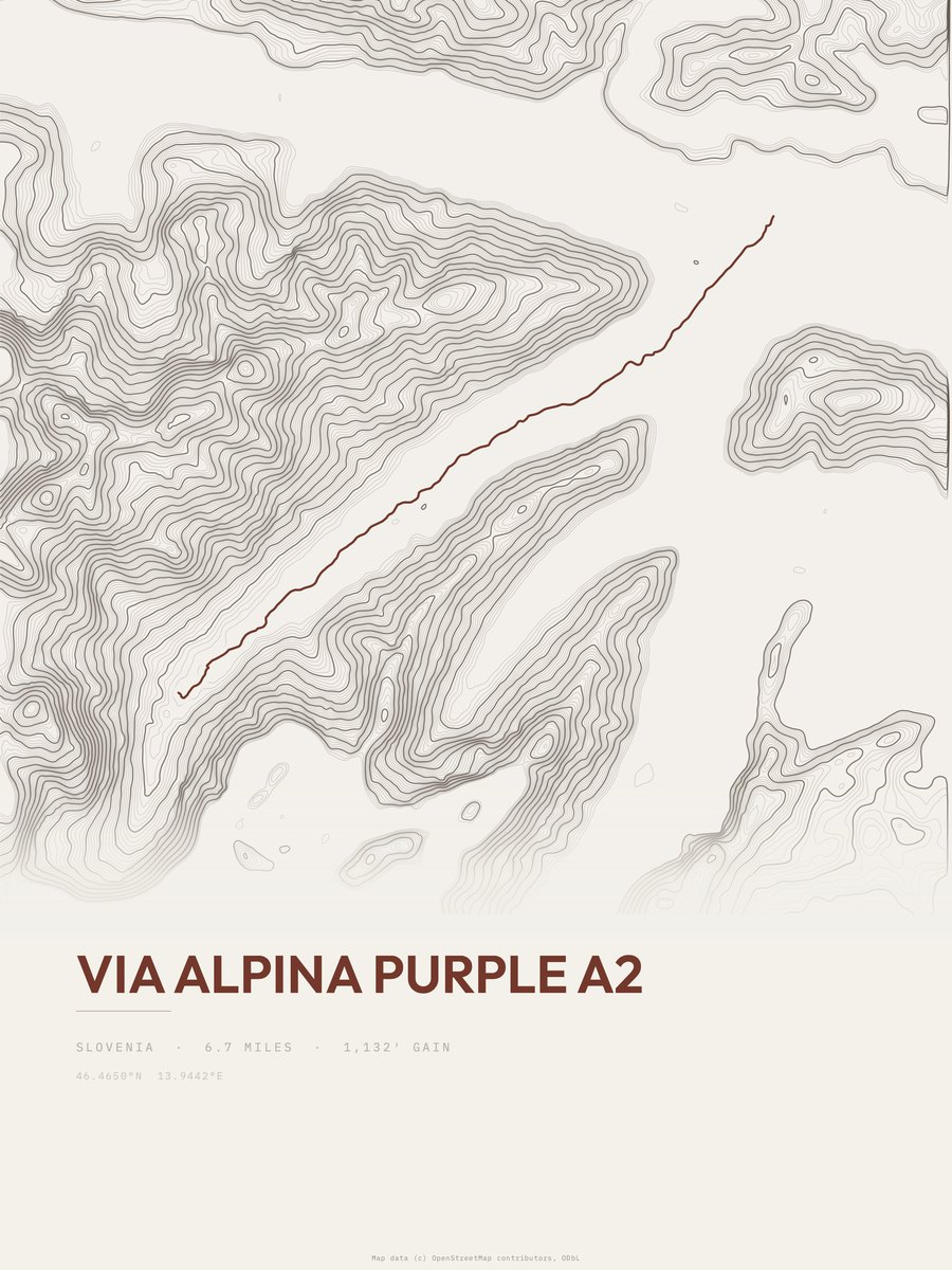Via Alpina Purple A2 topographic trail print