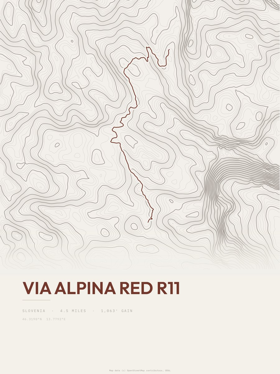 Via Alpina Red R11 topographic trail print