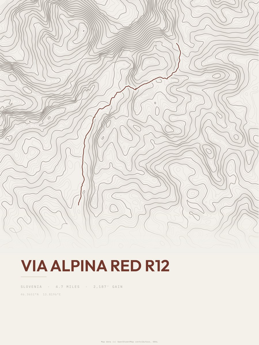 Via Alpina Red R12 topographic trail print