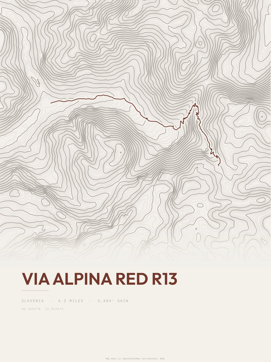 Via Alpina Red R13 topographic trail print