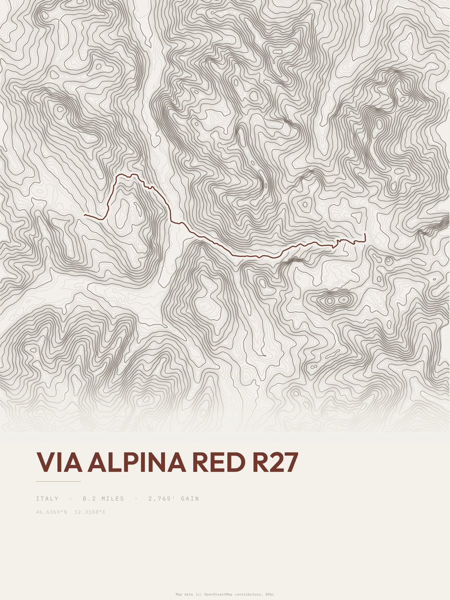 Via Alpina Red R27 Topographic print