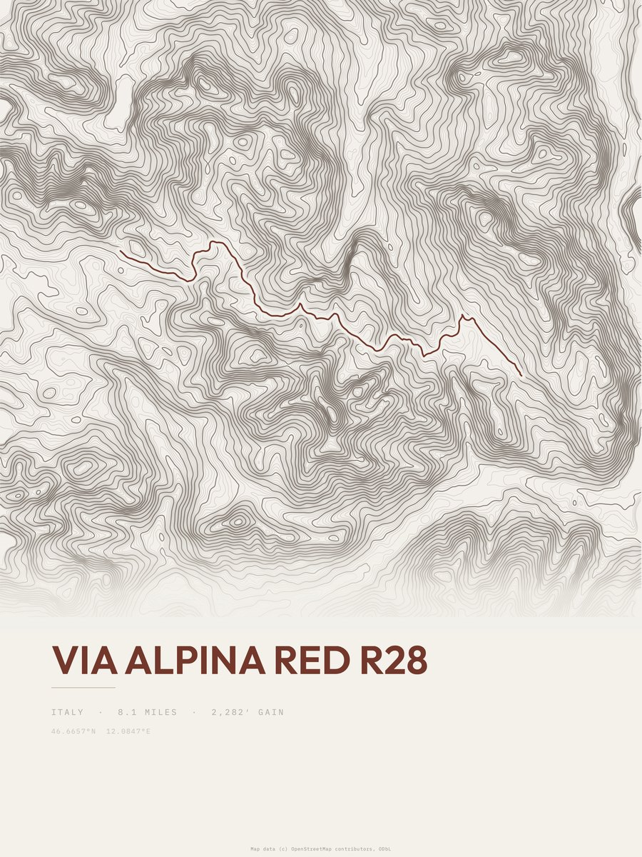 Via Alpina Red R28 Topographic print