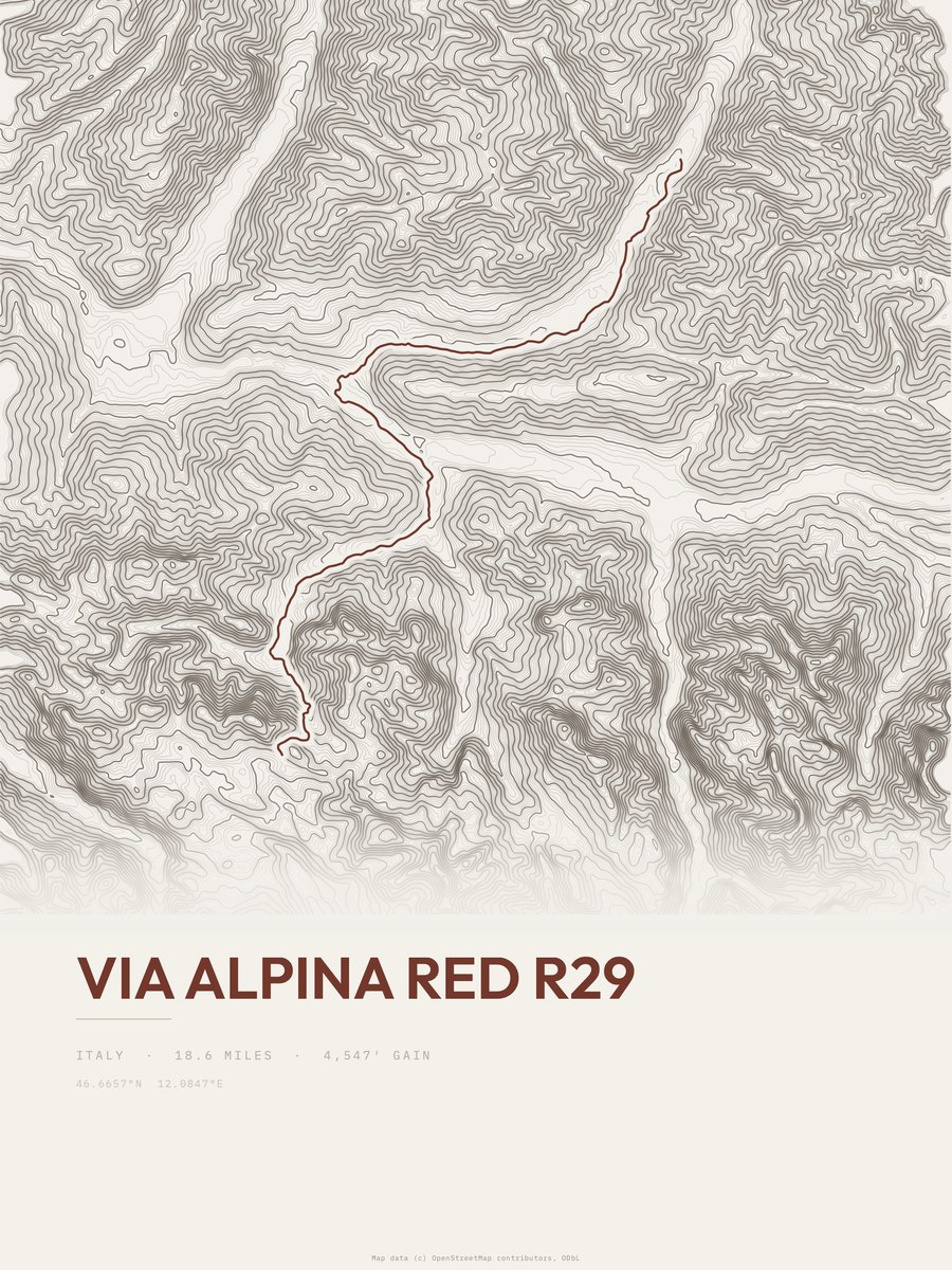 Via Alpina Red R29 topographic trail print
