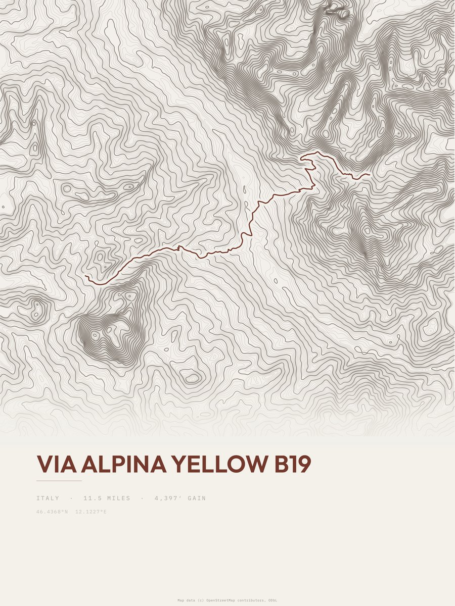 Via Alpina Yellow B19 topographic trail print