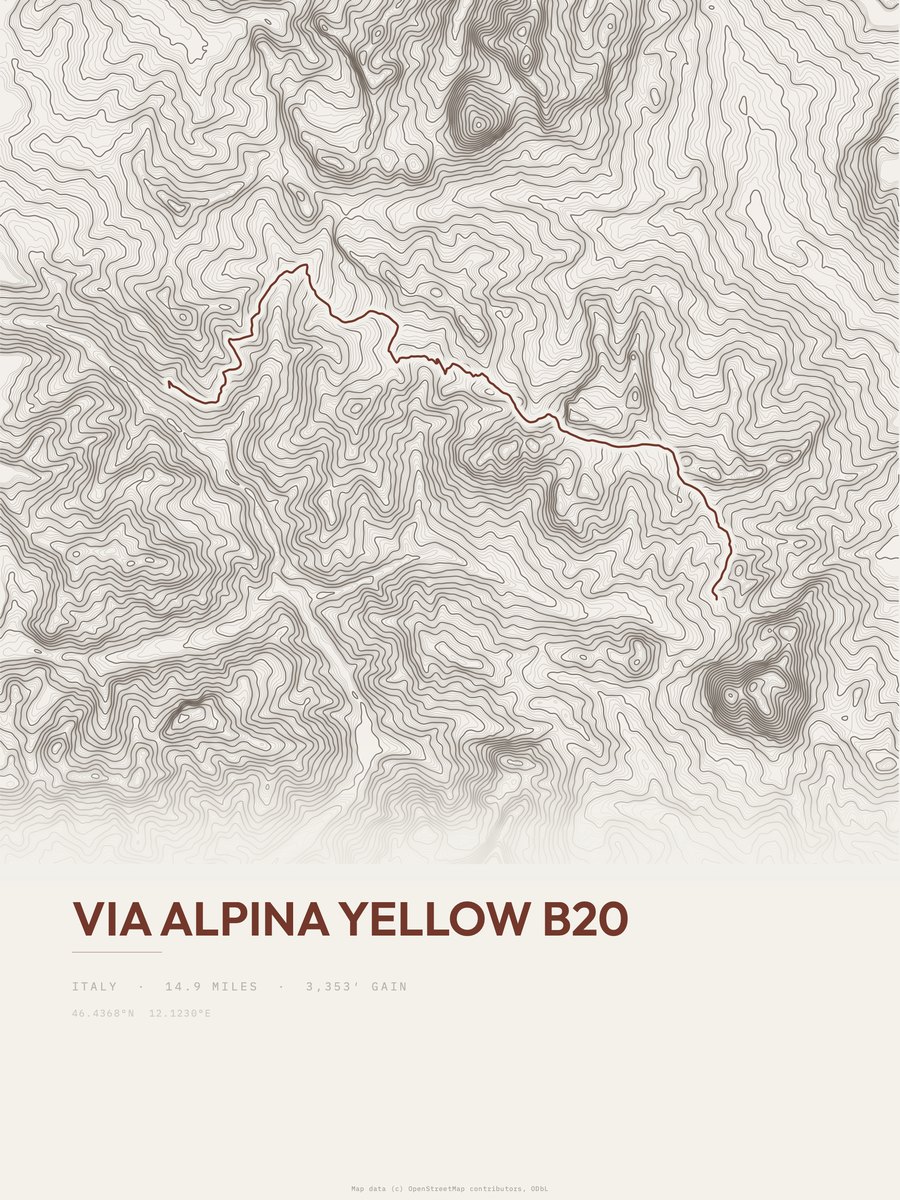 Via Alpina Yellow B20 topographic trail print