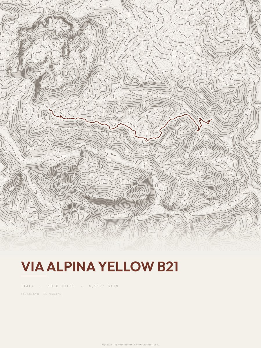 Via Alpina Yellow B21 topographic trail print