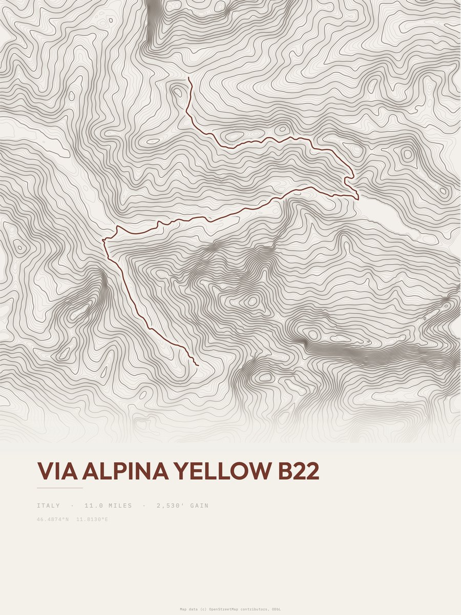 Via Alpina Yellow B22 topographic trail print