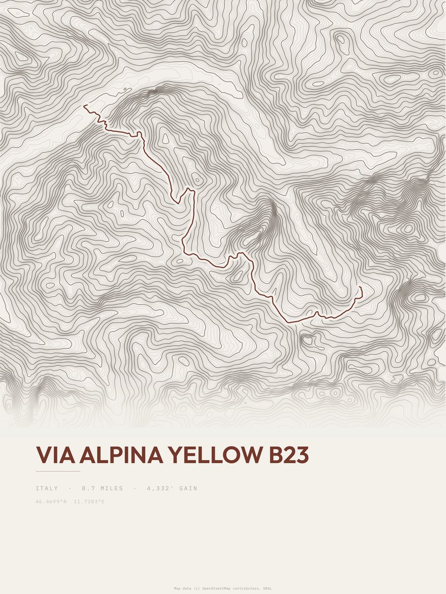 Via Alpina Yellow B23 topographic trail print