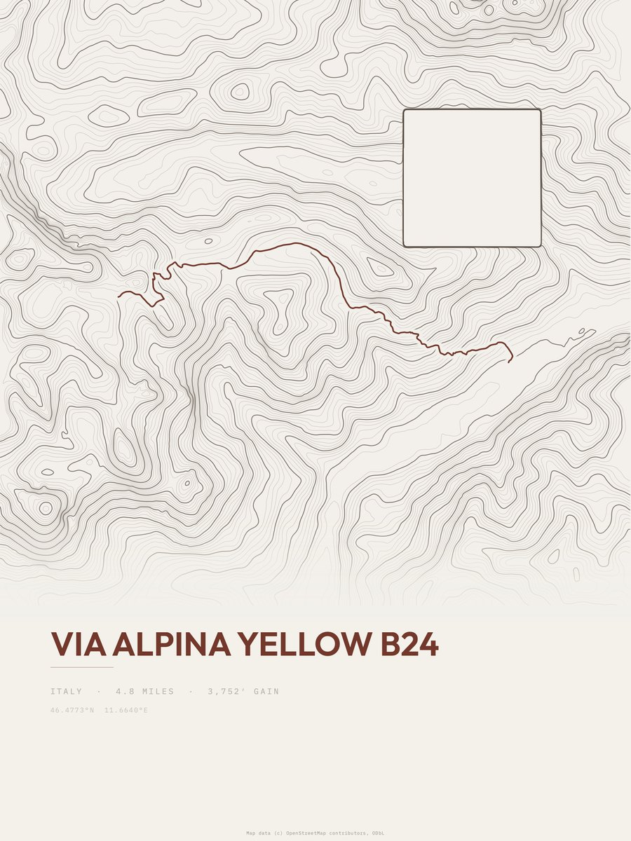Via Alpina Yellow B24 topographic trail print