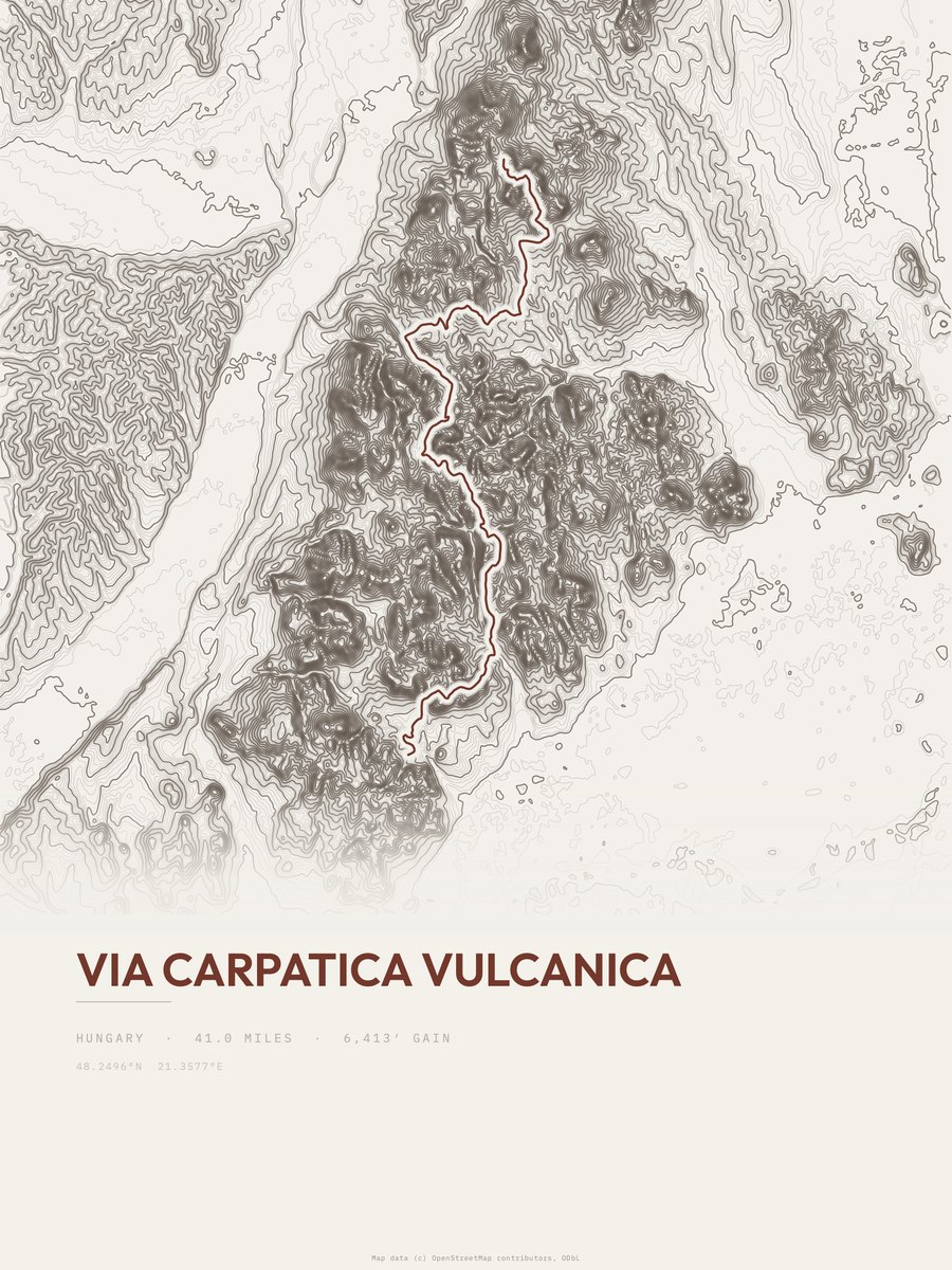 Via Carpatica Vulcanica topographic trail print