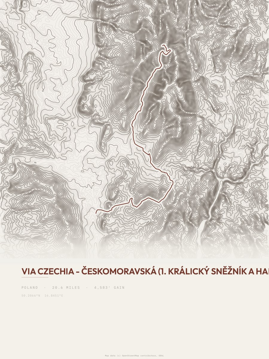 Via Czechia topographic trail print