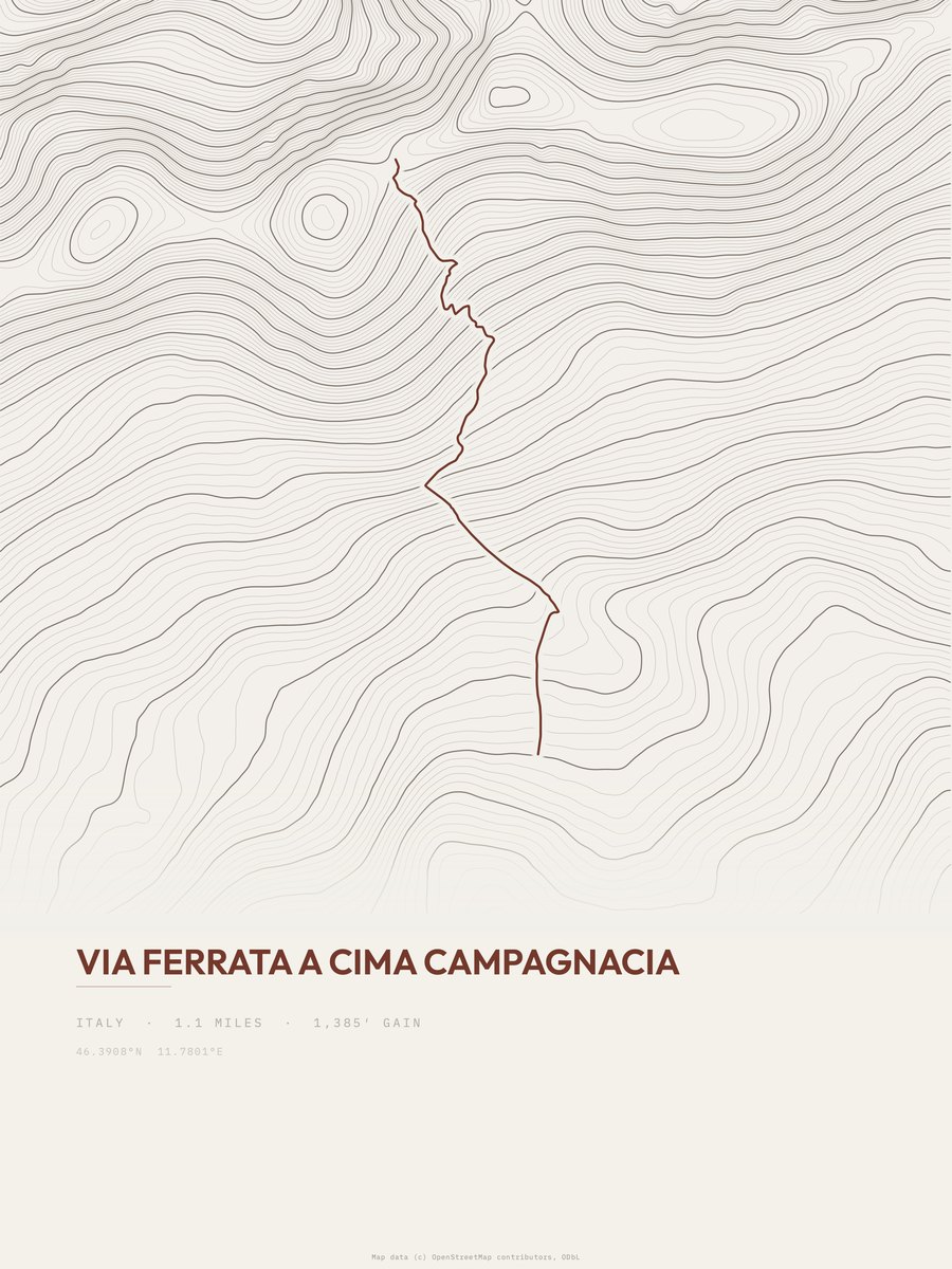 Via ferrata a Cima Campagnacia Topographic print