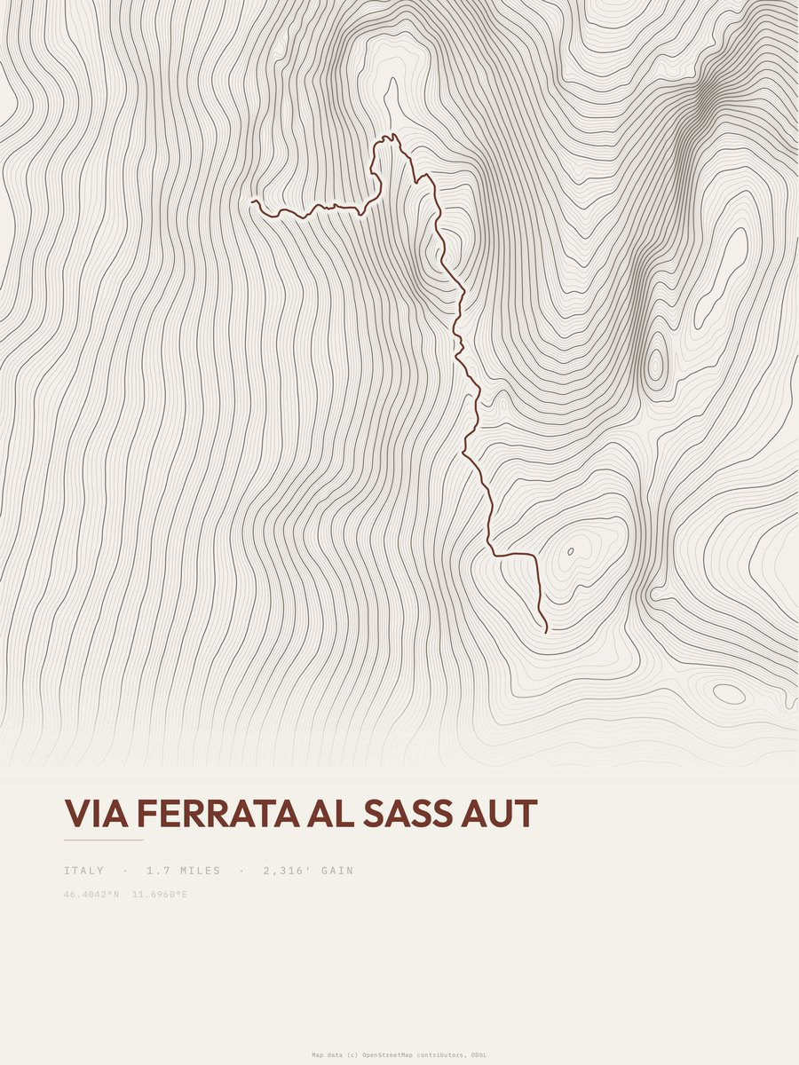 Via ferrata al Sass Aut Topographic print